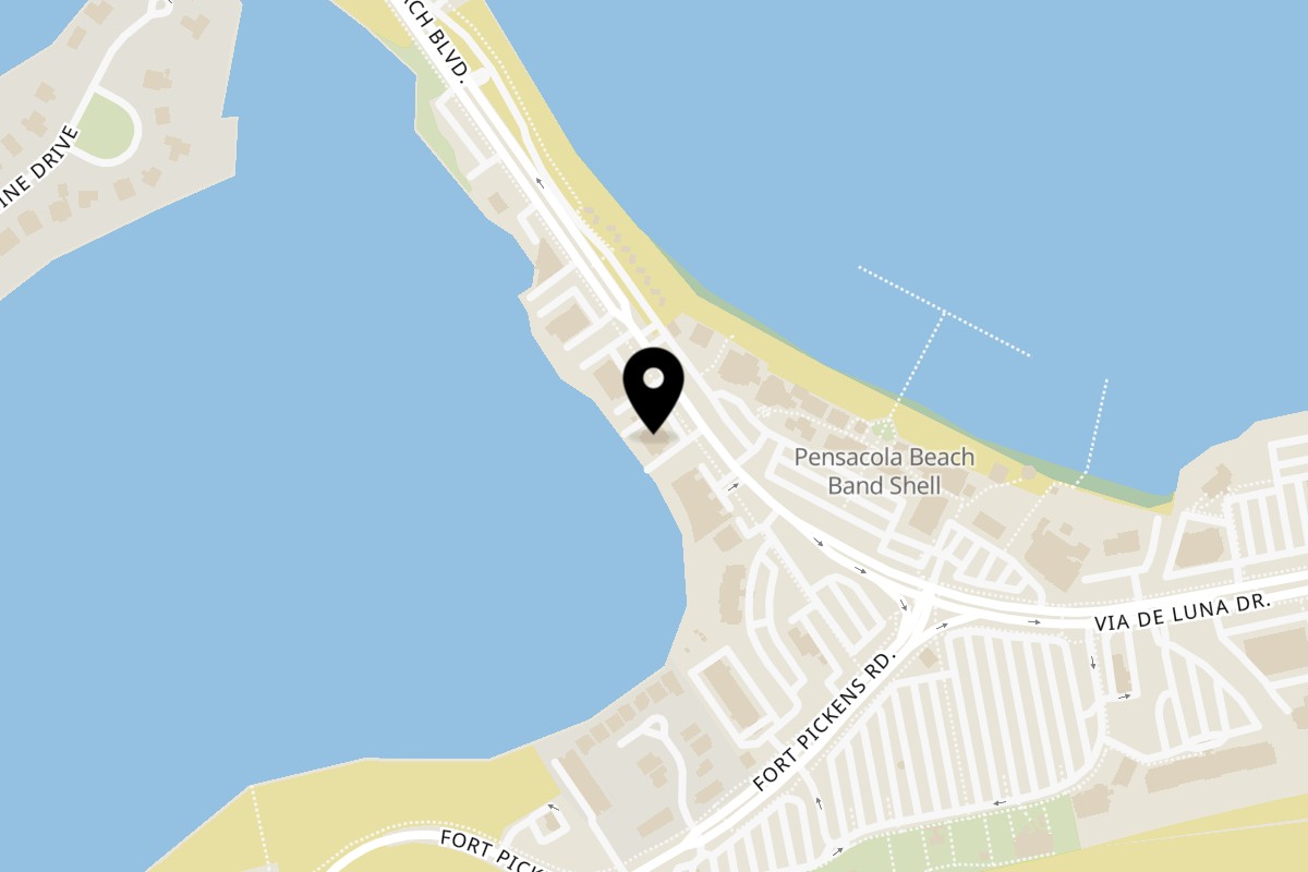 Map showing the location of The Sandbar Sunset Bar & Grill on 715 Pensacola Beach Blvd in Pensacola Beach